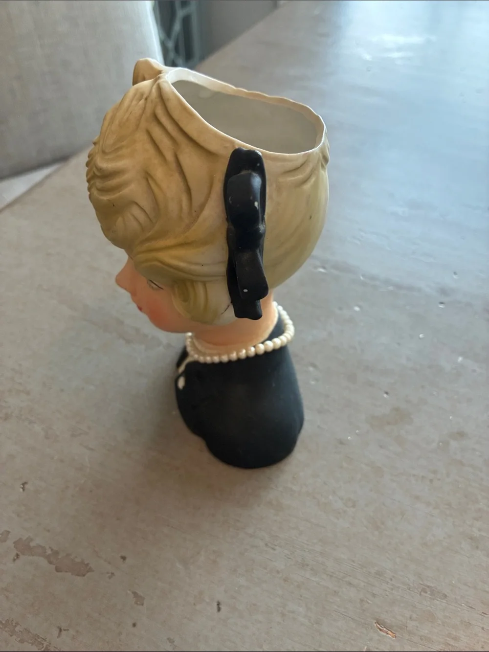 Vintage Napcoware Lady Headvase with Blonde Hair and Black Outfit